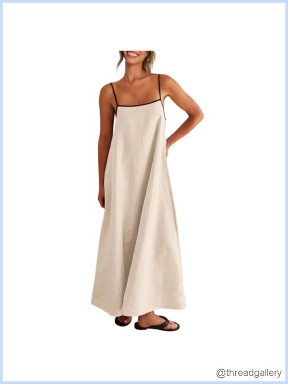 Linen Maxi Dress Spaghetti Strap Casual Boho Sundress with Pockets